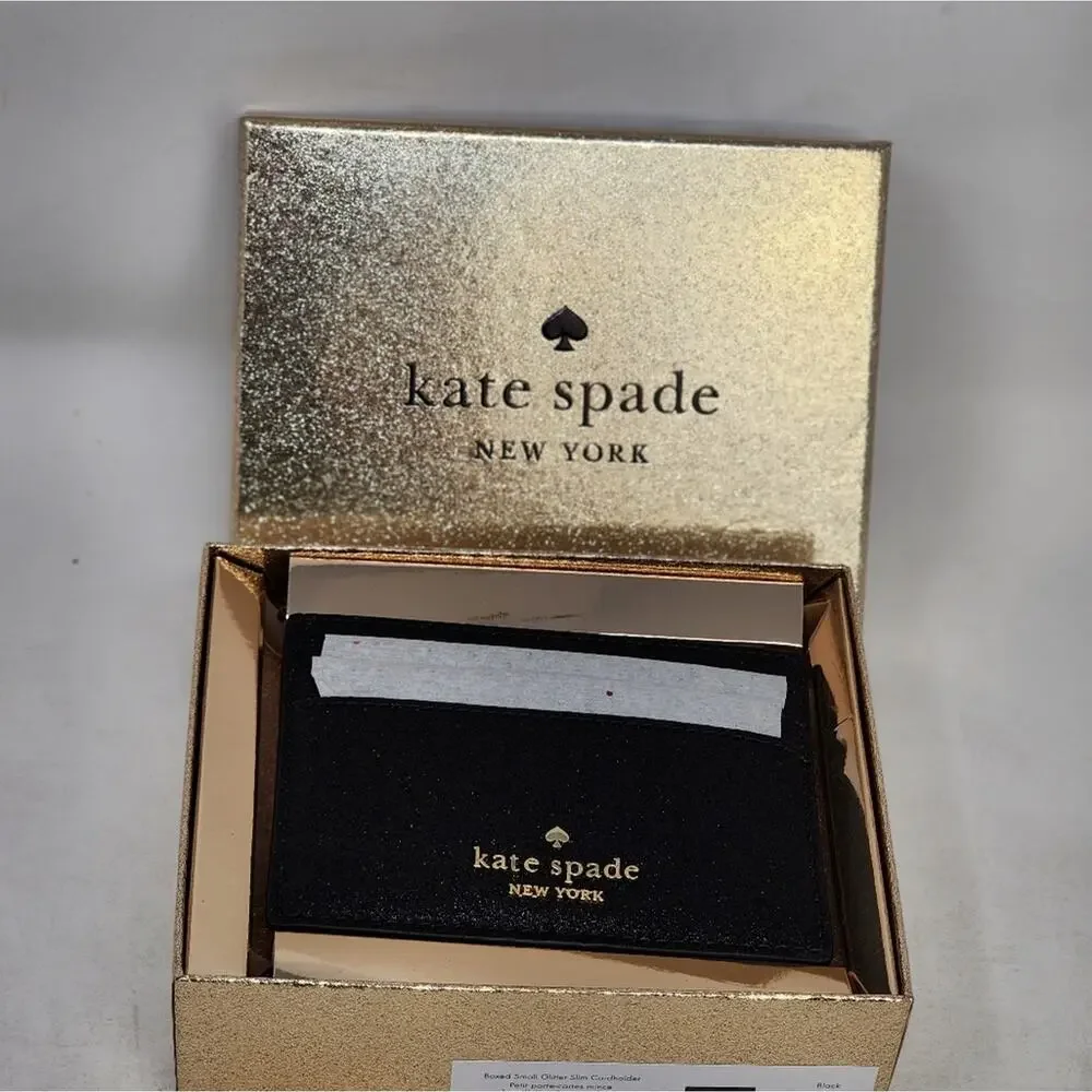 Kate Spade‎ New Black Wallet Cardholder Small Slim Leather Glitter Gift Box NWT - Picture 4 of 11